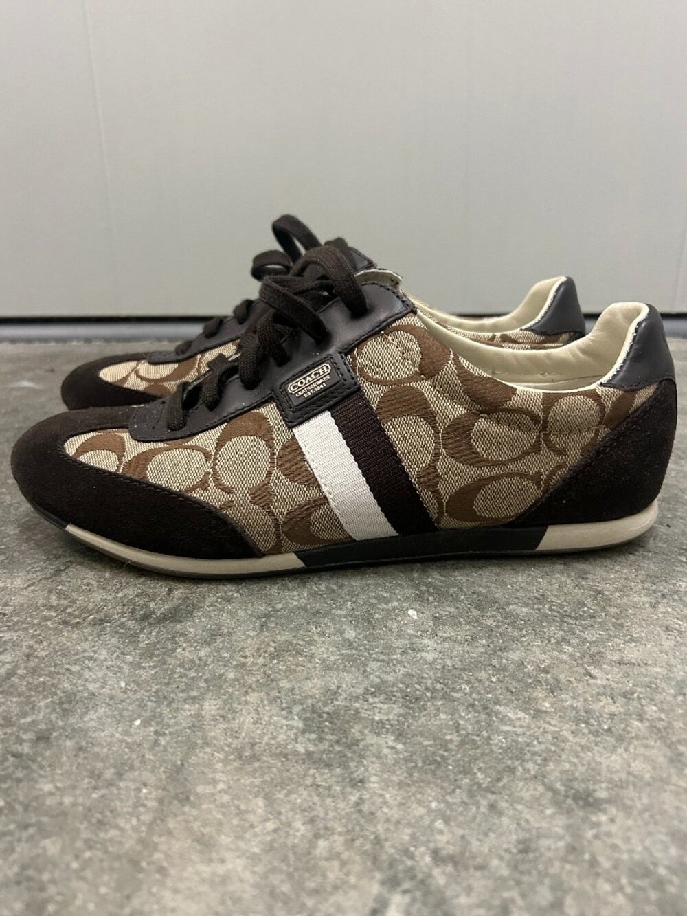 Vintage COACH Joss Signature C Jacquard Suede Sneakers Brown Q293 Women’s 9M
